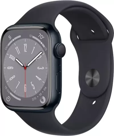 Leilão de Apple Watch Series 8 GPS • Caixa meia-noite de alumínio – 45 mm • Pulseira esportiva meia-noite – Padrão