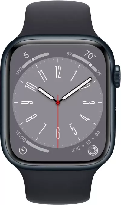 Imagem 30427 Apple Watch Series 8 GPS • Caixa meia-noite de alumínio – 45 mm • Pulseira esportiva meia-noite – Padrão