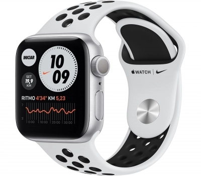 Apple Watch Series 6 (GPS) 40mm Caixa Prateada de Alumínio com Pulseira Esportiva Nike Platina/preta