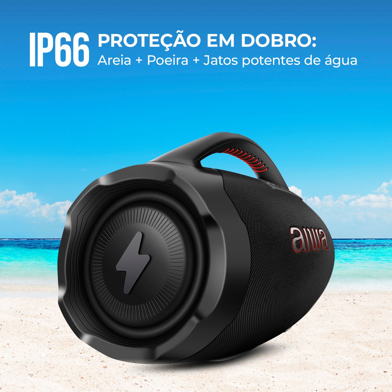 Imagem 50790 Caixa de Som Portátil Bluetooth AIWA Boombox Plus BBS-01-B 200W IP66 Preto