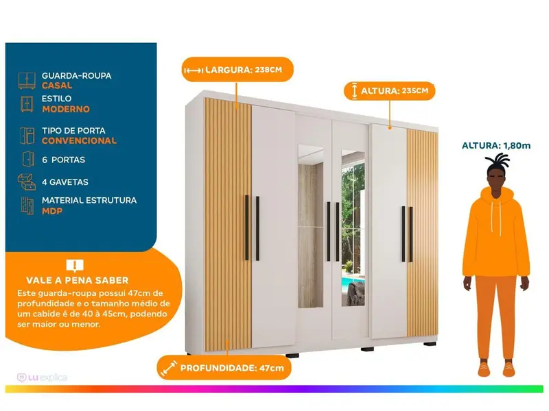 Imagem 48436 Guarda-roupa Casal com Espelho 6 Portas 4 Gavetas Araplac Braga