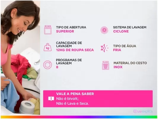 Imagem 28897 Lavadora de Roupas Panasonic NAF120B1 12Kg Cesto Inox 8 Prog de Lavagem Branca