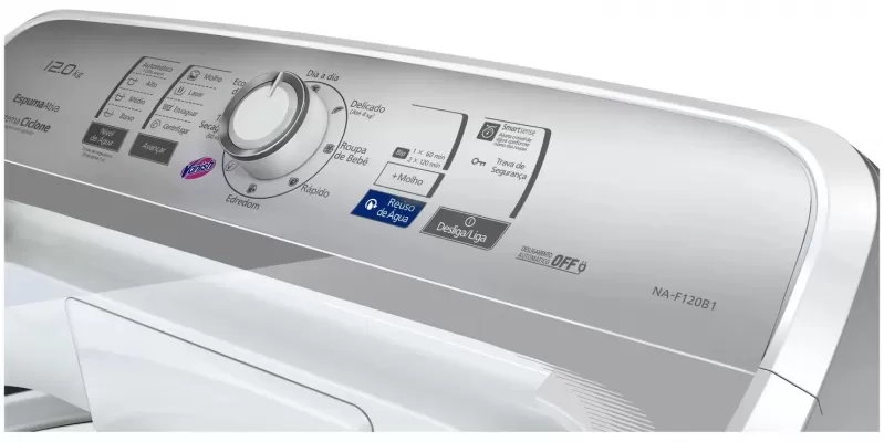 Imagem 28897 Lavadora de Roupas Panasonic NAF120B1 12Kg Cesto Inox 8 Prog de Lavagem Branca