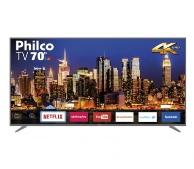 Imagem 314 Smart TV LED 70 Philco Ultra HD 4k Cor Space Grey Áudio Dolby 3 HDMI 2 USB Wi-Fi 60HZ